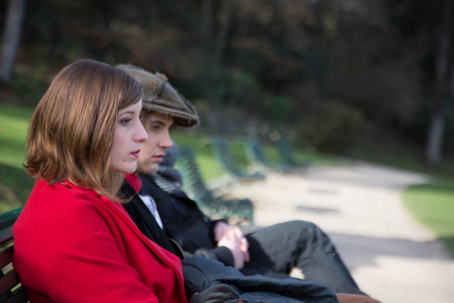Les acteurs Bertille Duclois et Jean-Baptiste Sagory sur le tournage du film L'Esquisse - Production Les Films de la Robe Rouge Les acteurs Bertille Duclois et Jean-Baptiste Sagory sur le tournage du film L'Esquisse - Production Les Films de la Robe Rouge
